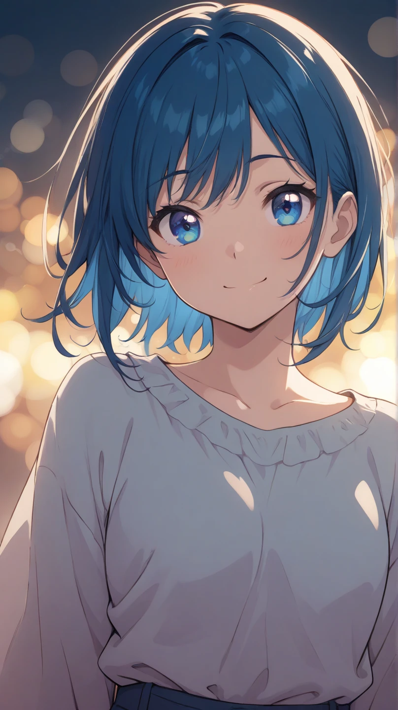 (Highest quality:1.4、8K:1.4、detailed)、F cup bust、Big Breasts、Slim body、Very white beautiful skin、((((1 person、Surprised expression、sit、Chair、In the background are the urban buildings of Tokyo、looking at the camera、Outdoor café terrace、coastal、Navy hair color、juice、Shooting up close、table、Very cute face))))、(((())))、(Touching cheeks with both hands pose:1.4)、Very blue sky、A completely cloudless sky