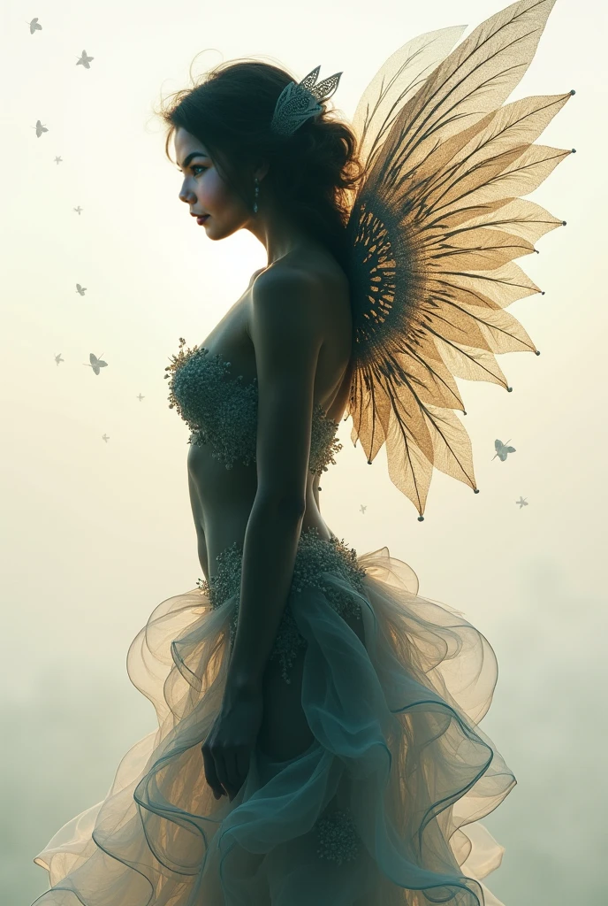 (The best image quality, 4k, 8k, Hi-Nothing, Masterpiece:1.2), (ultra detailed, realist, graphic:1.37), (severe situation:1.1), (((A scene from ancient Greek mythology., the beautiful Psyche flying over dense clouds:1.2))), (((full body))), (((a blonde))), Great shot of Psyche, A beautiful woman ((())), with blue eyes. (with big butterfly wings:1.6), In the distance in the distance a young man with angel wings flying in the distance; half: illustration, Detailed illustration, Digital illustration, strong shadows (strong texture:1.1), detail: (disturbing atmosphere, spooky clouds, heavenly staircase that stretches between the clouds, dark lighting, cloudy sea water:1.2), detail: Artistic style: dark fantasy, scary mythical creatures, dramatic composition color palette: Creepy lighting: The mysterious moonlight casts unforgettable shadows;  (Composición increíblemente poderosa y realist de Greg Rutkowski.:1.2) CFG Scale 7 Steps 30