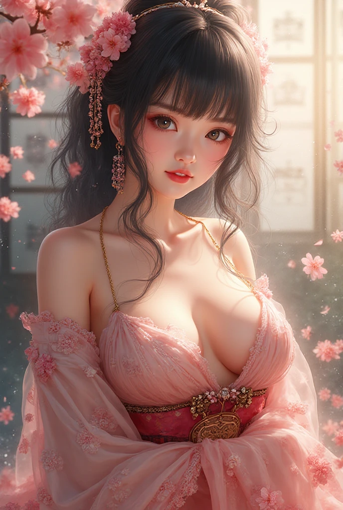 (beautifull lady with very gigantic ??????, medium ponytail hair, wear kebaya ??????????? lying near pink sakura tree) ,(detailed pink bra), (detailed kebaya), (flower earring), (flower crown), (show cleaveage), (show underboobs) , (show sideboobs), (show thigh), (detailed flower hairpin), (detailed flower underboobs ornament), (detailed luxury flower ????? ornament), (detailed luxury flower arm ornament), (detail flower ???? ornament), expensive detailed flower necklace, (very gigantict:1,9), beautifull pink sakura tree, detail sakura tree, detail pink flower field, detail pink flower background, beautifull face, pretty face, beautifull eyes, beautifull nose, ???? lips, pink nails, raytracing, ????, beautifull fingers, beautifull hands, ???? belly, ???? body, ???? shoulders, ???? legs, ???? ????, (luxury bracelet), (luxury ring), (luxury earring), (luxury necklace), black nails , blue eye, (4 fingers in 1 hand), white skin, full body picture, pretty makeup, masterpiece, best quality:1.2),(8k,highres,RAW photo,realistic,photo-realistic:1.3),(detailed skin texture,detailed cloth texture,beautiful detailed face:1.25),professional lighting,photon mapping,beautiful soft light,radiosity,physically-based rendering,model shoot style, model shoot style, (extremely detailed CG unity 8k wallpaper), full shot body photo of the most beautiful artwork in the world, complex 3d render ultra detailed, looking at viewer, 18 yo, wet hair, real human skin, vibrant details, hyperrealistic, beautiful, octane render, 8k, best quality, masterpiece, an extremely delicate and beautiful, extremely detailed ,CG ,unity ,wallpaper, (realistic, photo-realistic:1.37),Amazing, finely detail, masterpiece,best quality,official art, extremely detailed CG unity 8k wallpaper ,extreme detailed eyes, (perfect face), shiny skin, colorful, highest detailed, vibrant colors, ultra high res, (high contrast), intricate, lens flare,