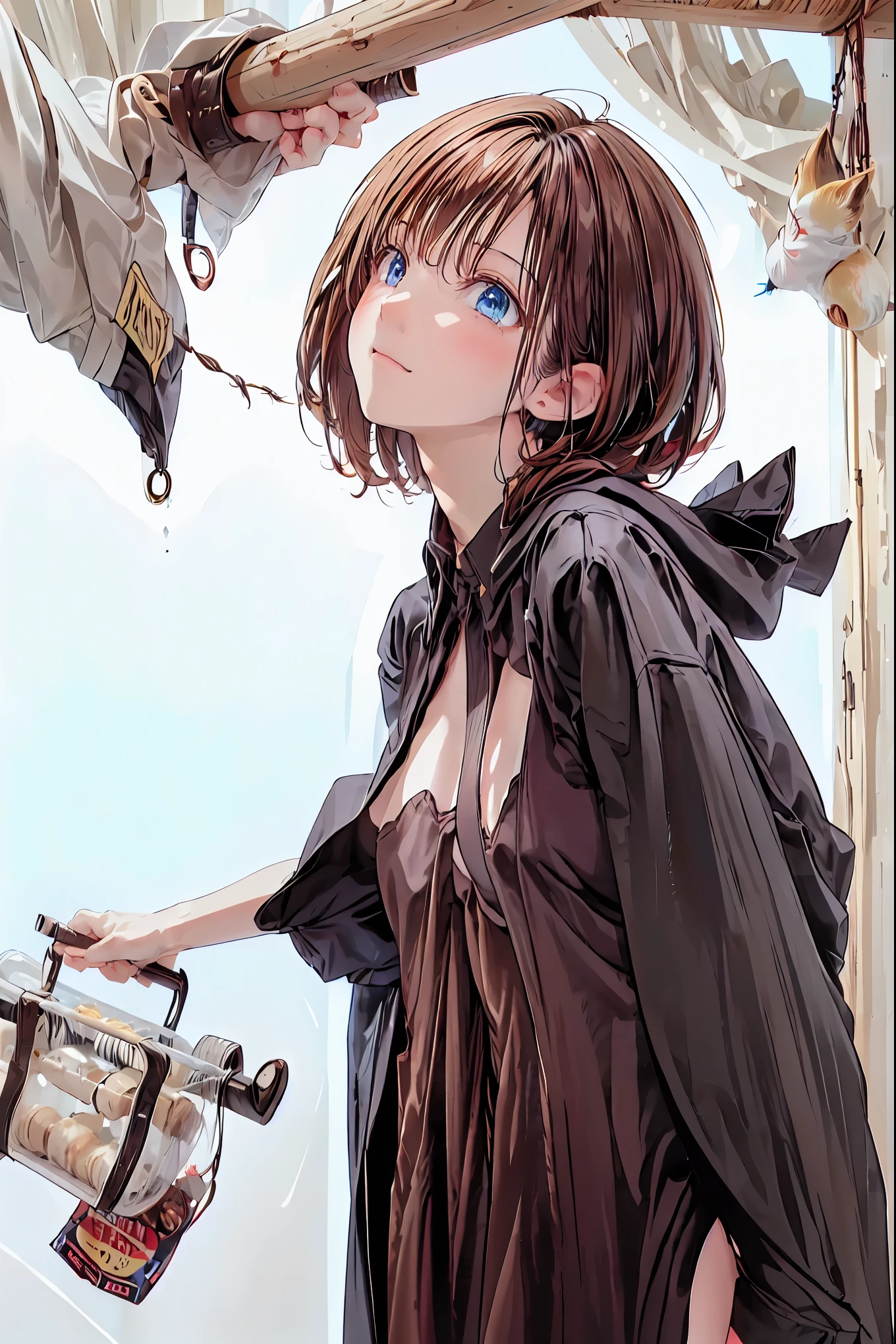 ((霧に包まれたHot Springsで、she reveals her true identity、魅惑的な眼差しでa person passing by々to be bewildered by))、(((((night)))))，霧深いHot Springs、Fascinating Phantom Fox、(((cuticles)))、(((Black Robe)))、Detailed Features and Expressions,Dance softly、((((Two little foxes))))、Hot Springsのsoupに包まれる、Hot Springs、soup、meteor、空から降り注ぐmeteor、無数のmeteor群、meteor、空から降り注ぐmeteor、無数のmeteor群、a person passing by々to be bewildered by視線,4K Digital Art,Realistic,Clarity Like Pictures,HDR,bokeh,delicate texture,Deep colors,fantastic,Mysterious，brown hair，shortcuts to cover your head，unkempt hair，Short braided hair，Neat，slender beauty，correct posture，small breasted，Beautiful legs，their enchanting gray-blue eyes shine like stars，Saggy Eyes，Brilliant Colors,beautiful eyes,A delicate smile,Textured Skin,best quality,gentle and beautiful woman,anime style､