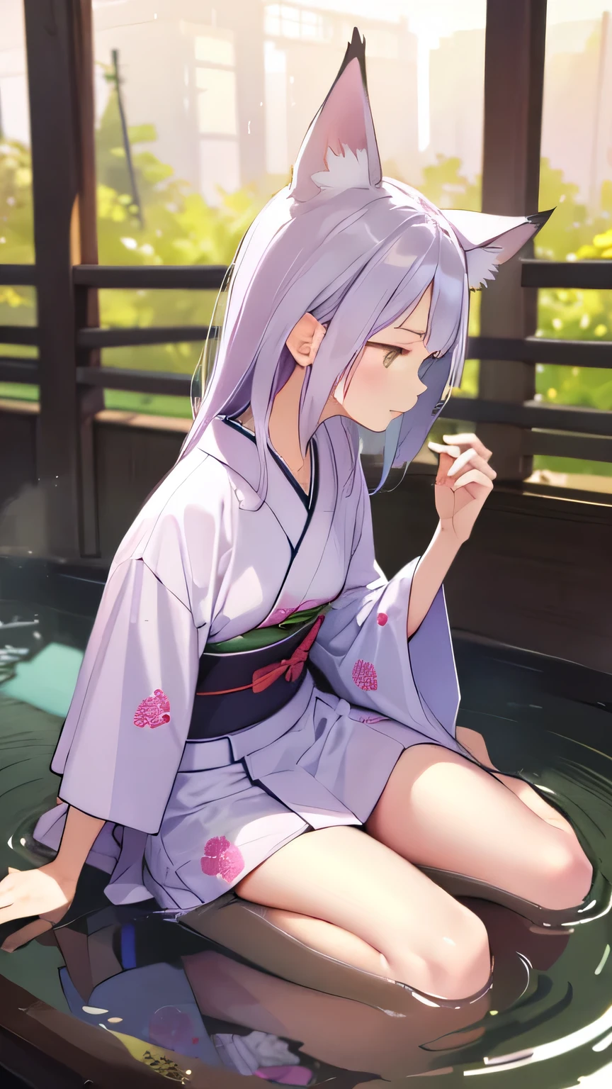 1 girl　fox girl　fox ears　Hot Springs　Kimono