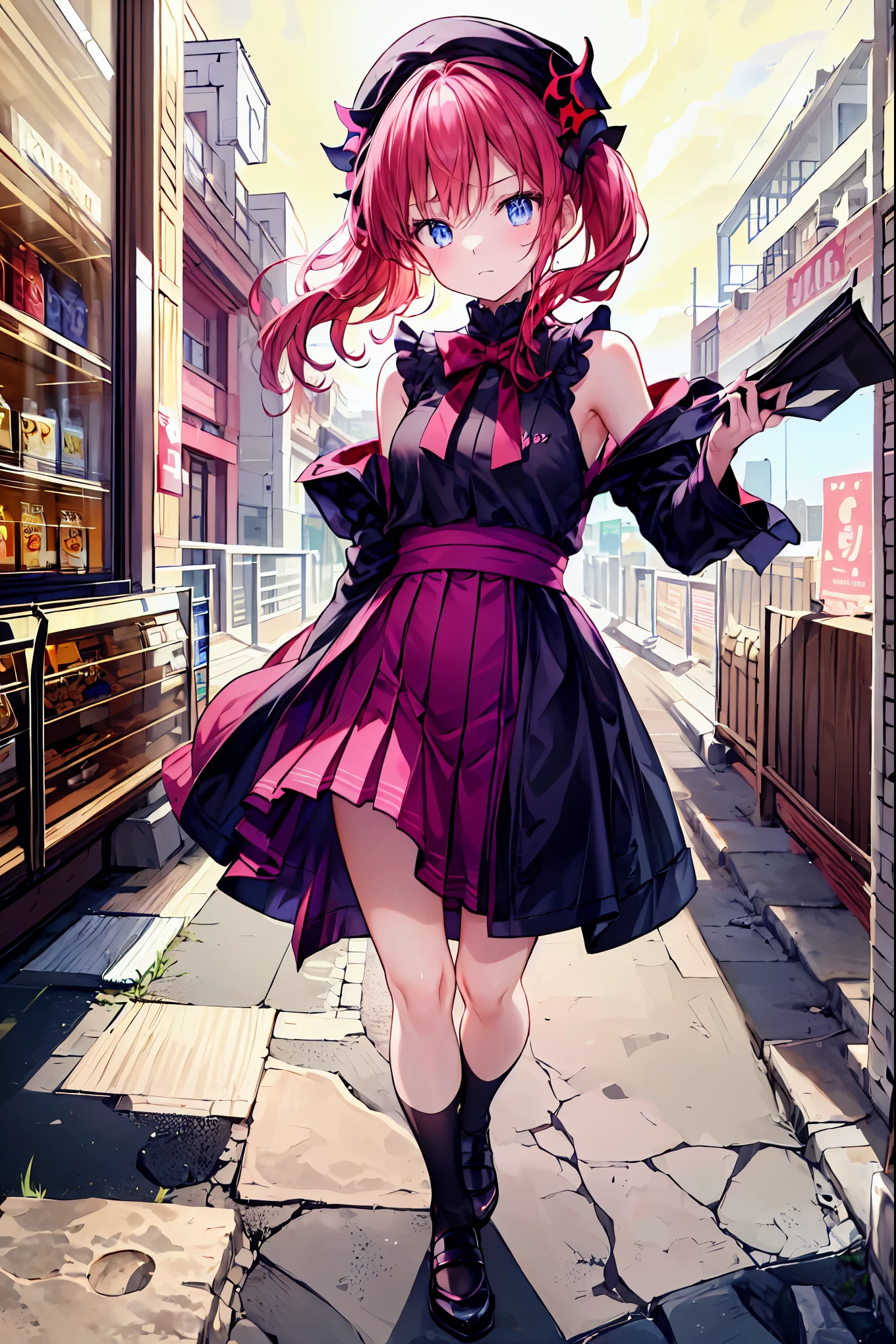 Convenience store in hell, midnight 12 o'clock，Opening in the middle of the night, moonlight，meteor、空から降り注ぐmeteor、無数のmeteor群，Shop in the woods，There is only 1 house out there，Lots of guests，1 girl，Tenteko Mai，demon girl，Four arms，and what lines up at the cash register are shadows that don't exist during the day, Satanic, clerk at a small liquor store has drunk, inhuman strange customer, hellish atmosphere, Vivid Color, Sad Feelings, Detailed Realistic, 4K, high quality, Extremely colorful, dim lighting, born々Impressive realism, Conceptual Art, digital illustration, Professional, Dramatic