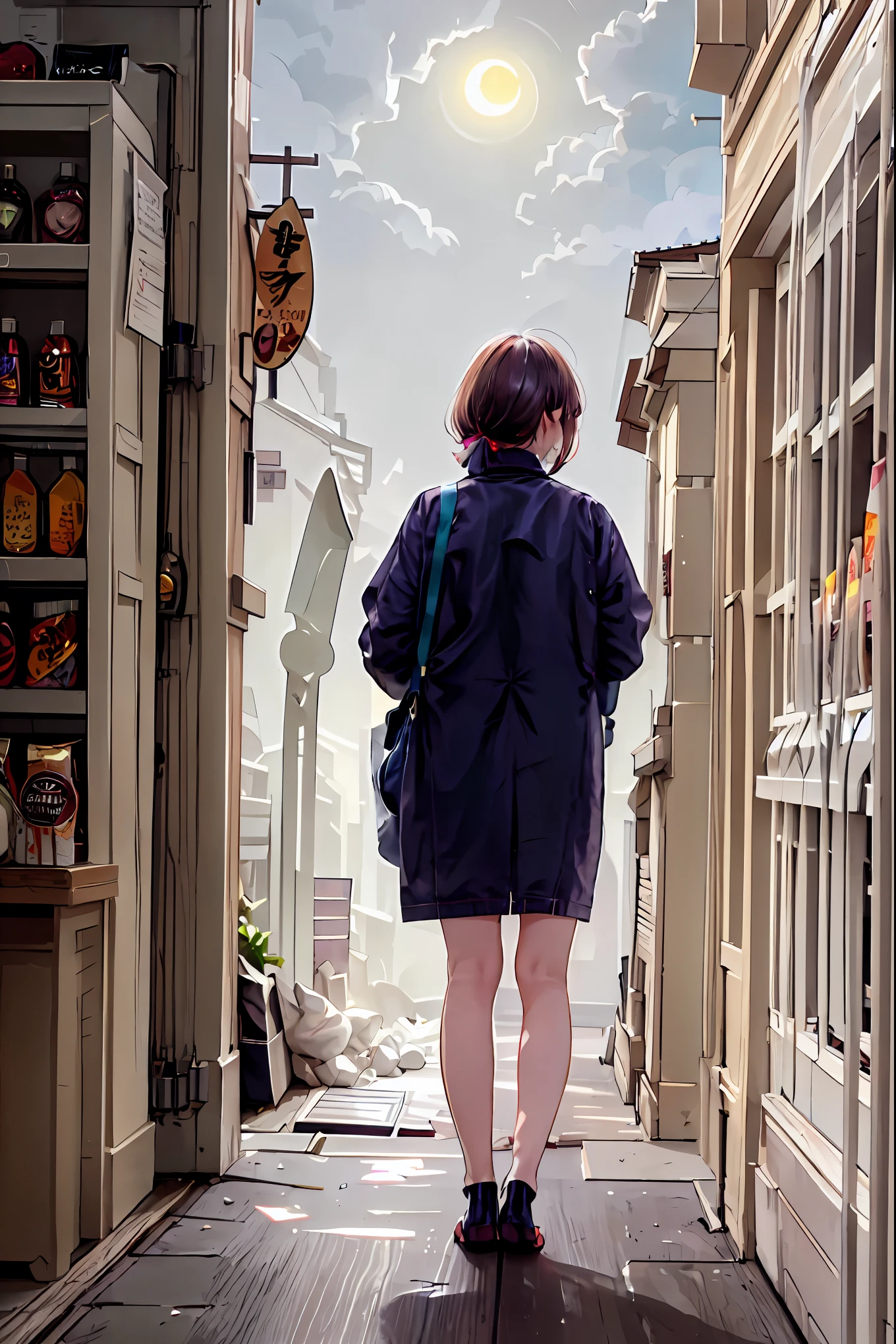 Convenience store in hell, midnight 12 o'clock，Opening in the middle of the night,dark interior， moonlight，meteor、空から降り注ぐmeteor、無数のmeteor群，Shop in the woods，There is only 1 house out there，Lots of guests，Halloween Night，Cosplay Group，1 girl，Tenteko Mai，demon girl，Four arms，and what lines up at the cash register are shadows that don't exist during the day, Satanic, clerk at a small liquor store has drunk, inhuman strange customer, hellish atmosphere, Vivid Color, Sad Feelings, Detailed Realistic, 4K, high quality, Extremely colorful, dim lighting, born々Impressive realism, Conceptual Art, digital illustration, Professional, Dramatic