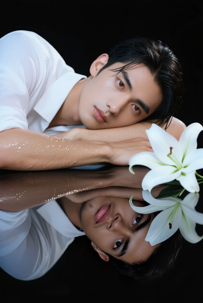 Create an image that represents beauty is in the eye of the beholder, where narcissus that was so beautiful 