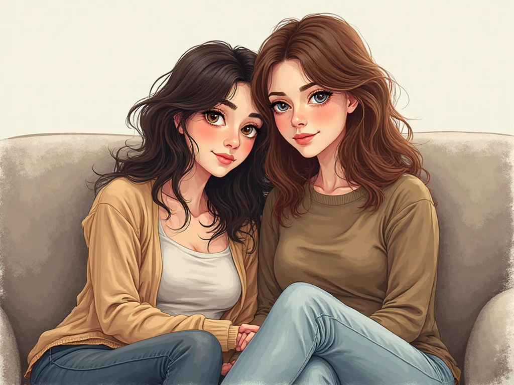 Girl with brown curly hair next to a black cat with blue eyes, sitting together in a cabin 