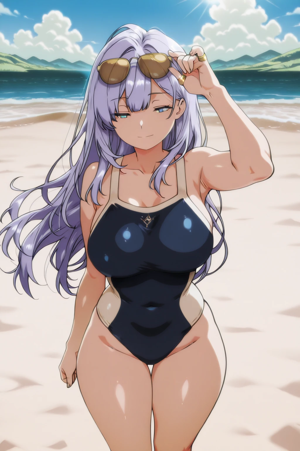 yamatowanpi,(best quality:1.0),(highly detailed:1.0),(1girl,solo:1.3),(tall female:1.0),sfw,28years old,shiny skin, shiny hair, huge breasts,yamato \(one piece\),
sideboob, (multicolored hair:1.2),(close eye smile:1.3)|(shy,embarrassed:1.3)|angry},
(swimsuit:1.4), standing,