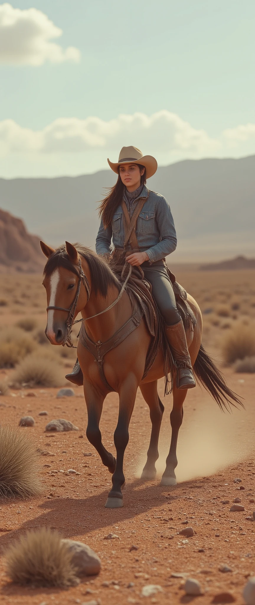 High-precision image、Mexico、Altar Desert、Expansive Biosphere Reserve on the east side of the Colorado River、Cowgirl traveling through desolate lands、Cowgirl traveling alone on horseback