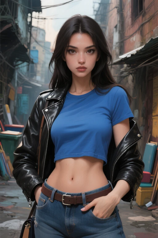 (1girl:1.3), solo, (((rosto extremamente detalhado))),(((olhos e rosto extremamente detalhados)),belos olhos detalhados,corpo-parts__, arte oficial, papel de parede unificado 8k, super detalhado, handsome and aesthetic, belo, obra-prima, melhor qualidade, cru, obra-prima, foto super fina, melhor qualidade, super high res, realismo fotorrealista, luz solar, retrato de corpo inteiro, amazing beauty,, dinamic pose, rosto delicado, olhos vibrantes, (da frente),  she's wearing a Spider-Man suit and a shredded blue denim jacket, esquema de cores vermelho e preto, aranha, Very detailed abandoned warehouse bottom, rosto detalhado, fundo ocupado complexo detalhado, Messy, lindo, branco leitoso, pele altamente detalhada, detalhes realistas da pele, visible pores, foco nítido, Volumetric mist, 8k uhd, DSLR, alta qualidade, grain of film, pele clara, Foto realism, lomografia, Huge metropolis in future dystopia,  visto de baixo, translucid