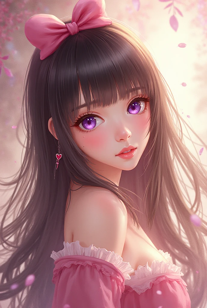 A beautiful black-haired woman transformed into a cherry blossom fairy