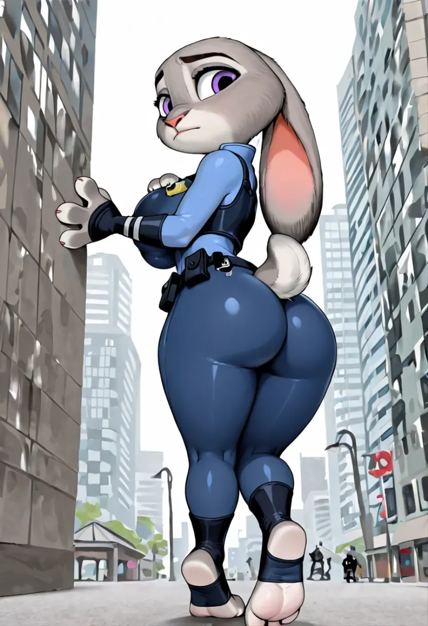 [judyhopps], [subido a e621.neto; (pixel artist), (wamudraws), (siroc)], ((Obra maestra)), ((hd)), ((high resolution)), ((retrato en solitario)), ((cuerpo completo)), ((vista trasera)), ((pies visibles)), ((peludo; antro)), ((piel detallada)), ((sombreado detallado)), ((hermoso arte de renderizado)), {antro rabbit; pelaje gris, nariz negra, (orejas de conejo multicolores), (citar ojos morados), (caderas curvas), (bonitas piernas), (pies hermosos), (detailed peludo soles), (linda sonrisa)}, {(uniforme de policia), (ZPD police badge), (pantalones azules ajustados)}, {(de pie), (manos en la cadera), (looking towards attracting the viewer)}, [Fondo; (zootopia city), (rascacielos), (cielo azul), (rayos de sol)], ((macro:2)), ((wide :2)), ((:2))