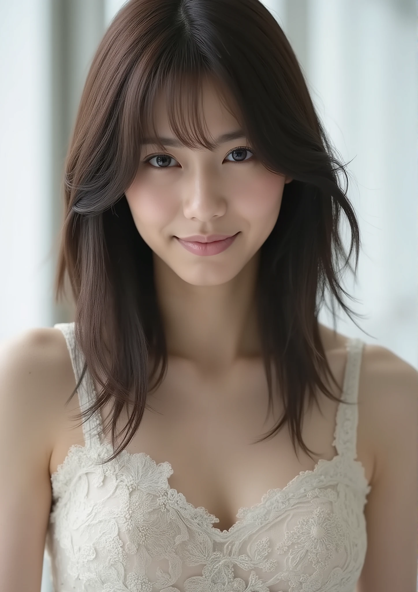 (((1girl,solo))),(Very realistic photo, high resolution, beautiful faces, Full Body,glamorous body) 、Ghost in the Shell Seems Important、Motoko Kusamoto ,Age 32、Photo book shoot、transparency、Powerful pose、Smile