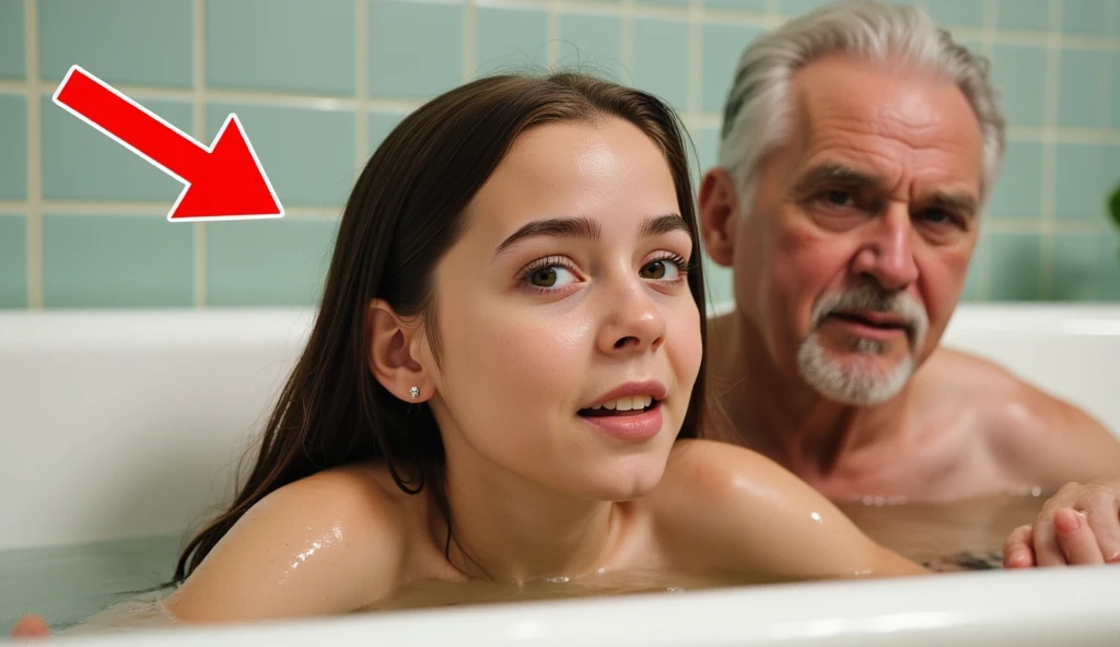 a  girl taking a bath with her 60-year-old father 