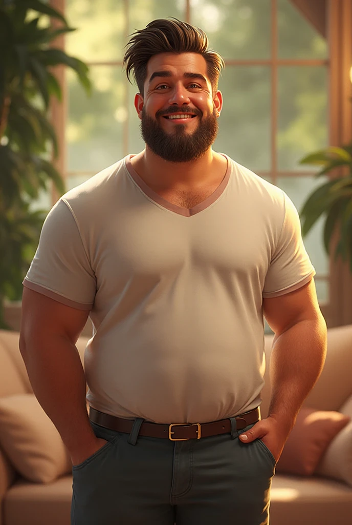 (8k very realistic with extremely detailed CG unit, masterpiece, best quality, ultra-detailed), (best lighting, best shadow), A tired 55yo bald man, big hairy belly, strong arms and legs, wearing white shorts, at the beach, high resolution, wide shot --auto --s2