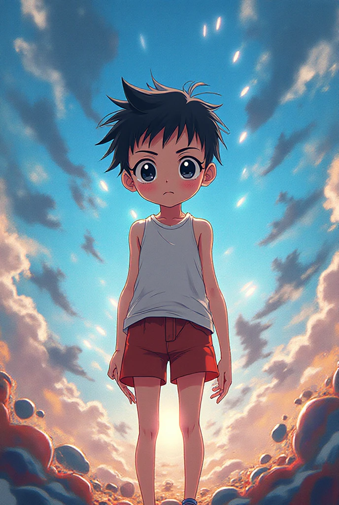 score_8, score_9, dororo black hair, ponytail, choker, black eyes,(completely :1.2),niplles,,(flat anime color:1.4),