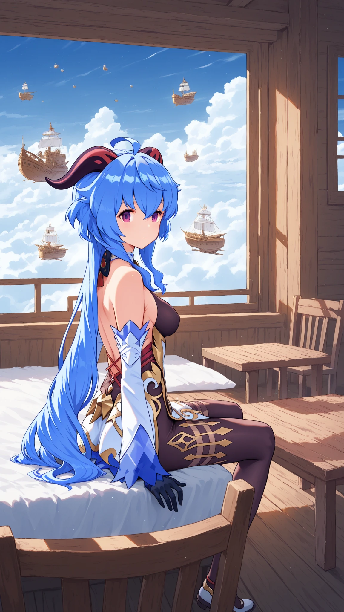  in full view、Big Breasts、Blue 、 in full view、MiniskirtFullNude,Armpit show,flora \(dq5\),Long hair,half updo,white thighhig,1girl in, solo,  face to the viewer, Looking at Viewer, Smile,nighttime scene