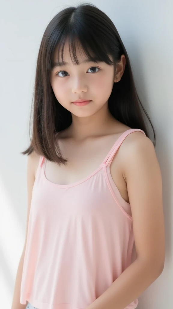 ((Highest quality)), ((Photo quality)), (detailed), Perfect Face，12 years old,Upper Body，Thin arms,White skin,