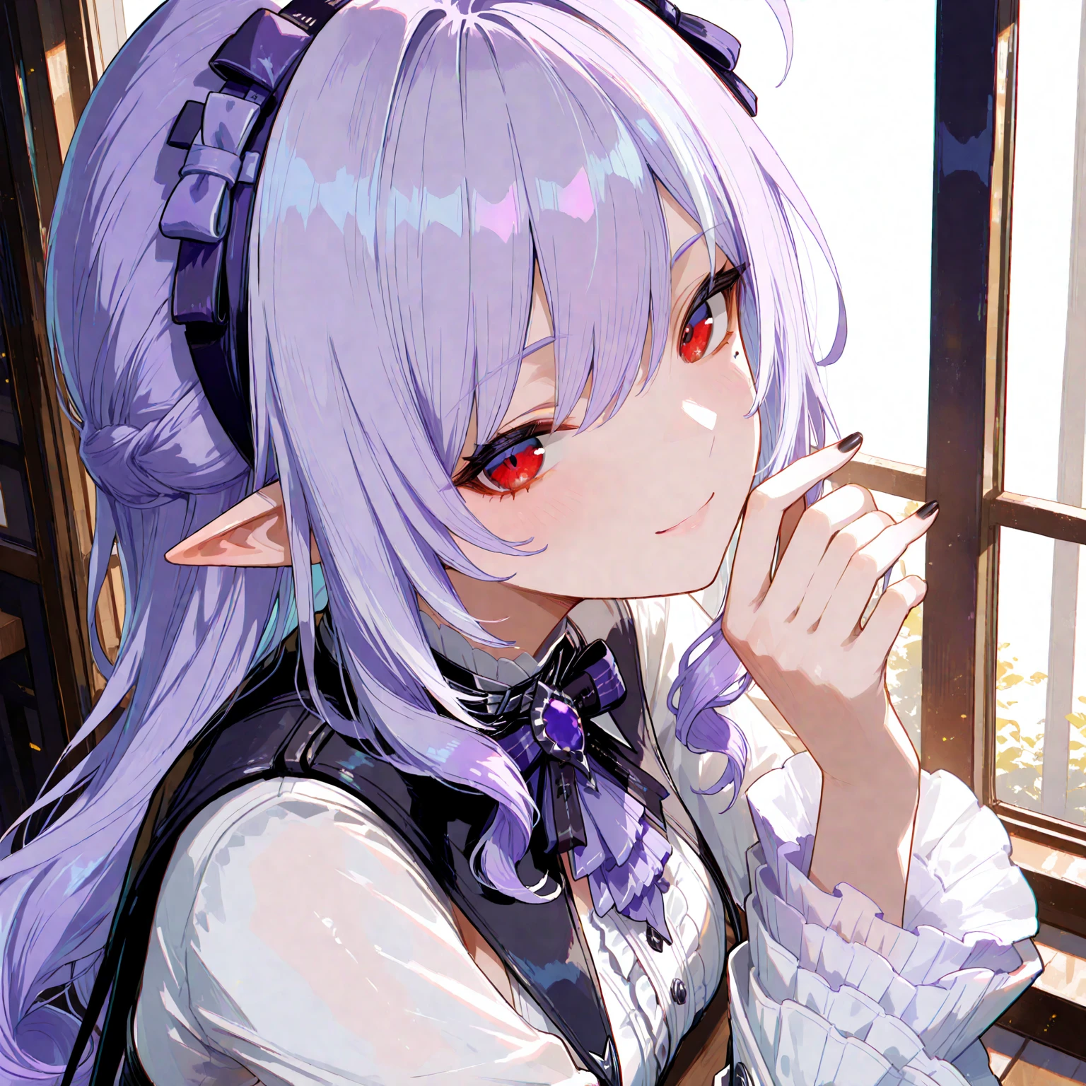 There is a woman with pink hair and bunny ears standing in a room, final fantasy style 14, final fantasy 14 sharp, neferpitou, Final Fantasy XIV, Final Fantasy 1 4 screenshot, She is in the potions workshop, wearing cyber bunny ears, ffxiv, close-up portrait of an artificer, Final Fantasy 1 4, tiflin hermosa con su traje de caballera negra sosteniendo una espada en un lobby del juego y pose de guerrera