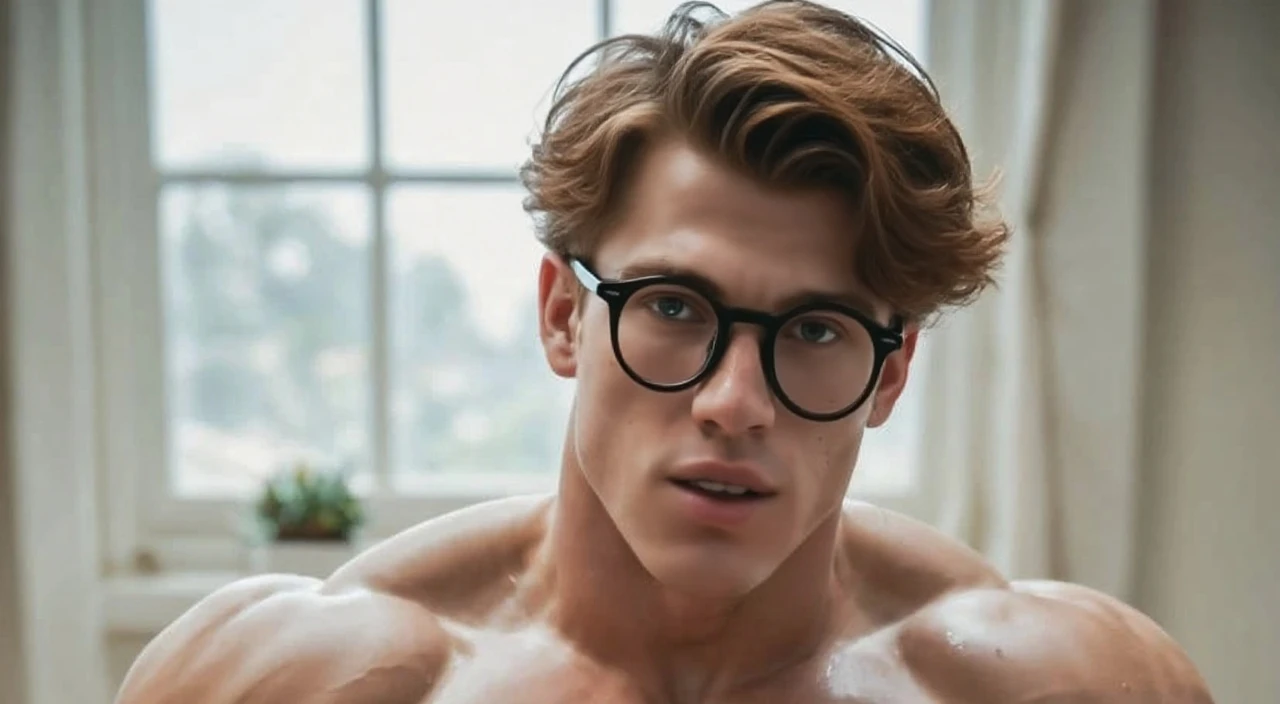 young man,  standing,  muscular arms,  muscular,  smug,  shirtless,  sweaty,  navel hair,  blonde hair,  glasses,  simple background,  best quality,  ,  jockstraps masterpiece,  zeke jaeger,  best quality,  intricate details,  hairy ,  hairy body,  beard,<lora:EMS-266012-EMS:0.600000>,<lora:EMS-93-EMS:1.000000>