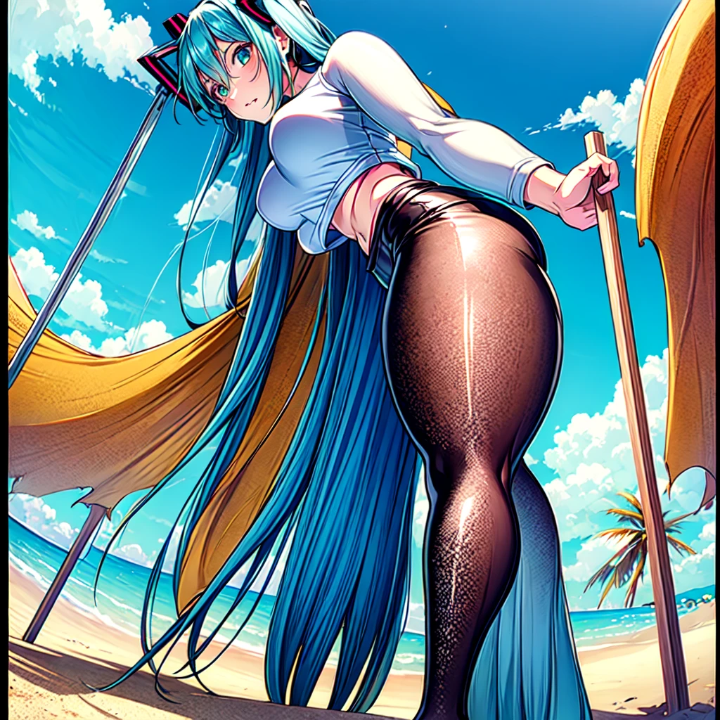 1girl, mature Samoan elf girl, [ K digital art ], futanari, ass, huge ass, booty Jean shorts fishnet top attire sleeveless jacket attire, big breasts, kneeling of the thicc thighs sitting bending over on the underside of the barefoot heels, ass wider than the shoulders, the soles of the feet, feet, the veiny precumming gargantuous urethral prolapsed penis sat on tucked between the thighs of the juicy teasing legs, soles, puffiness of the soles of the feet, perfect oily skin, the penis of the head gland rubbing against the soles of the feet, waterside rock, precum excreting of the urethra, (((4k hdr)))!!!!!, masterpiece, best quality, Ultra details