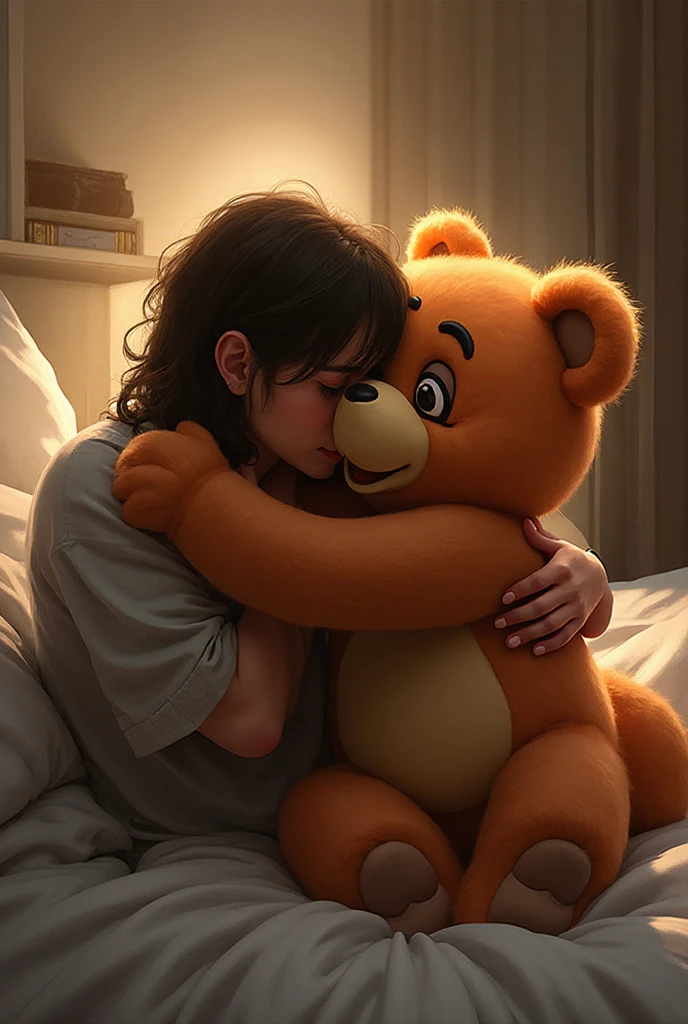 little boy dressed in a animal costume and is sitting on his mom's lap, 1littleboy, mom is seen wearing bedtime shorts, bedroom, night time, beautiful stars, blushed cheeks, brown hair, adorable, cute, wholesome, sleeping, one night lamp emitting light, soft lights, photo realistic, ultra detailed, 1mom, 1boy, 1child, 1kid, (best quality, masterpiece,)