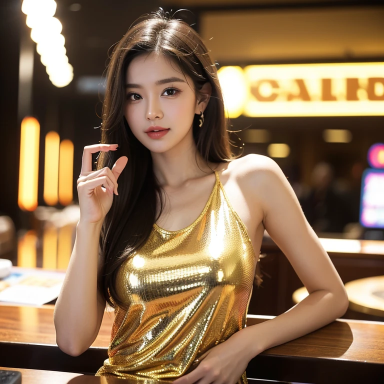 (best quality, 4k, 8k, highres, masterpiece:1.2), ultra-detailed, (realistic, photorealistic, photo-realistic:1.37), closeup, beautiful Thai woman, (happy smile), (small ), (slim girl), beautiful makeup, platinum blonde hair, fair skin, elegant posture, wearing large sparkling colorful jewelry, wearing a business style leather dress, standing in a large shopping mall, gentle sunlight shining through the shopping mall windows, casting a soft glow on her face, adding warmth to the scene, vibrant colors, capturing the essence of vibrant city life, portrait style, showcasing her natural beauty and grace in a feminine way