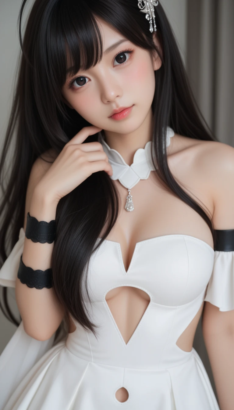 Angry face, ????, slave, rubber, white corset, bondage, collar, ????, (best quality, 8k, masterpiece: 1.3))), clear focus: 1.2, (layer cut, large: 1.2), beauty with perfect figure: 1.4, slender abs: 1.2, wet body: 1.5, highly detailed face and skin texture, detailed eyes, double eyelids, long hair