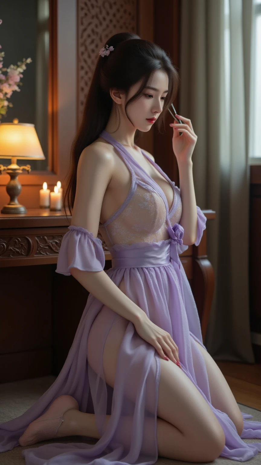 (( best quality)), ((anime)),  Anime girl with loose black hair ,  green eyes and white skin wearing a white dress that reaches before the knee with a floral neckline, balloon sleeves ,  lace-up front , mary jane shoes,  white socks , ribbons in the hair, 
body proportions, (Chapped lips:1.4), (blush de nariz:1.2), foreshortening, black cuts, (eye contact), High contrast, ultra high resolution, high resolution, detailed, Clean face,  (  face :1.5), (big purple eyes:1.2), ( Ultra-detailed eyes :1.4), ( High-resolution eyes :1.1), ( ultra detailed skin texture :1.4), PERSEPHONE, Persephone, Persephone, (SFW:1.5),  (full body:1.8), (upper body up:0.3), (hyper realistic:1.4), (realistic:1.3), (best quality real texture skin), Detailed eyes, detailed face
