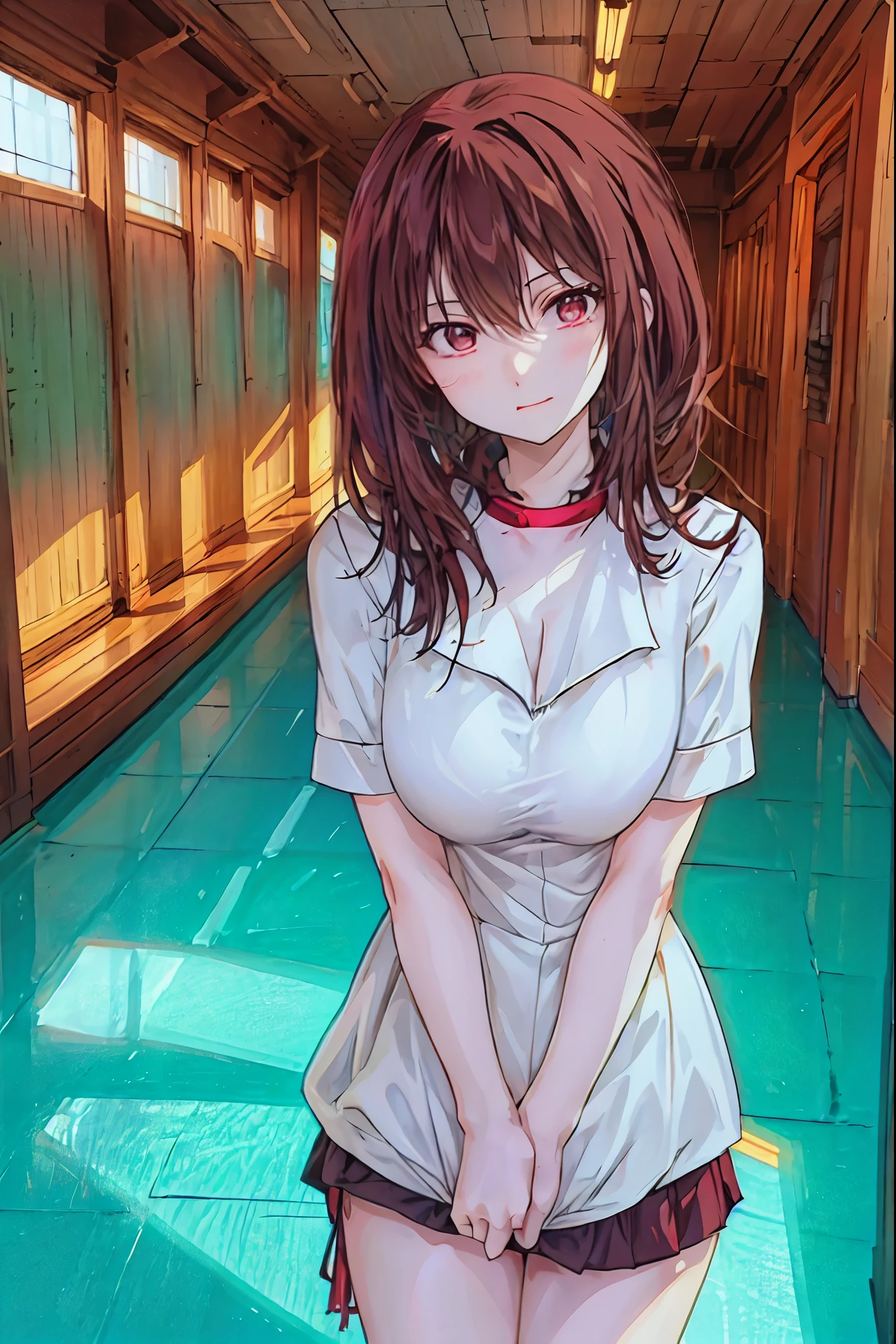 Female Teacher with Strict Abstinence,Beautiful Legs Glancing at Students,selfish body,Cold look,Testing Students' Abstinence,Mysterious Atmosphere,4K High Resolution,Realistic,portrait,Dark color , bright red ,Eyes That Seem to Be Sucked In,Picturesque,Immersive luster,Photo Real,professional quality