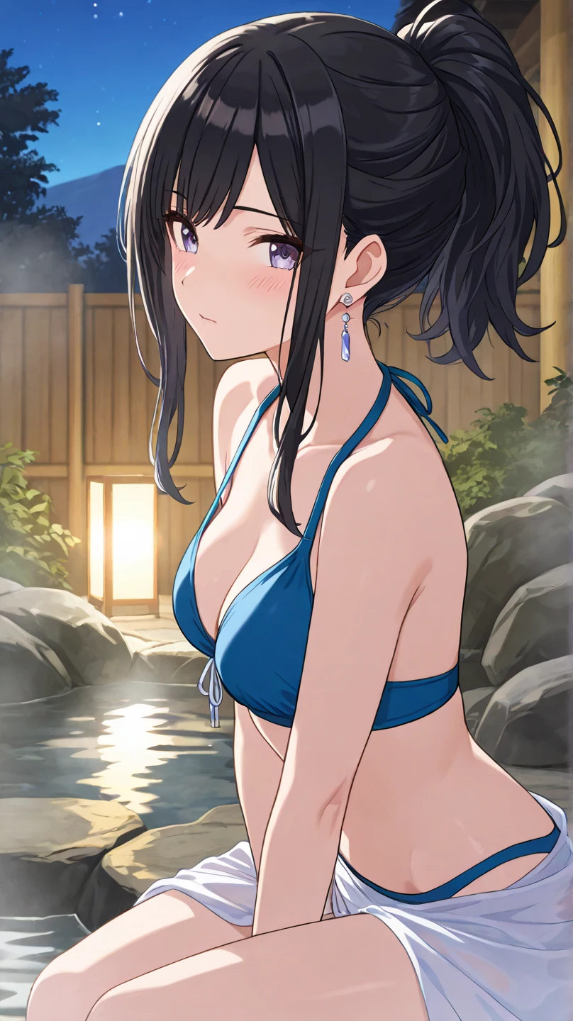 Ultra-realistic 8K CG，Masterpiece，（（ultra-detailed background，delicate pattern，intricated details）），Best quality at best，Very, very, very detailed face，Very detailed eyes and faces，Very detailed eyes，Shinobu Kocho，multicoloured hair，No bangs，hair intakes，Purple Eye，brow, butterflies ,Solo,(onsen:1.5),(plein air),(natta:1.2) ，prety，Tyndall Effect , (Shameful_face),(black_???:1.6), No ??????