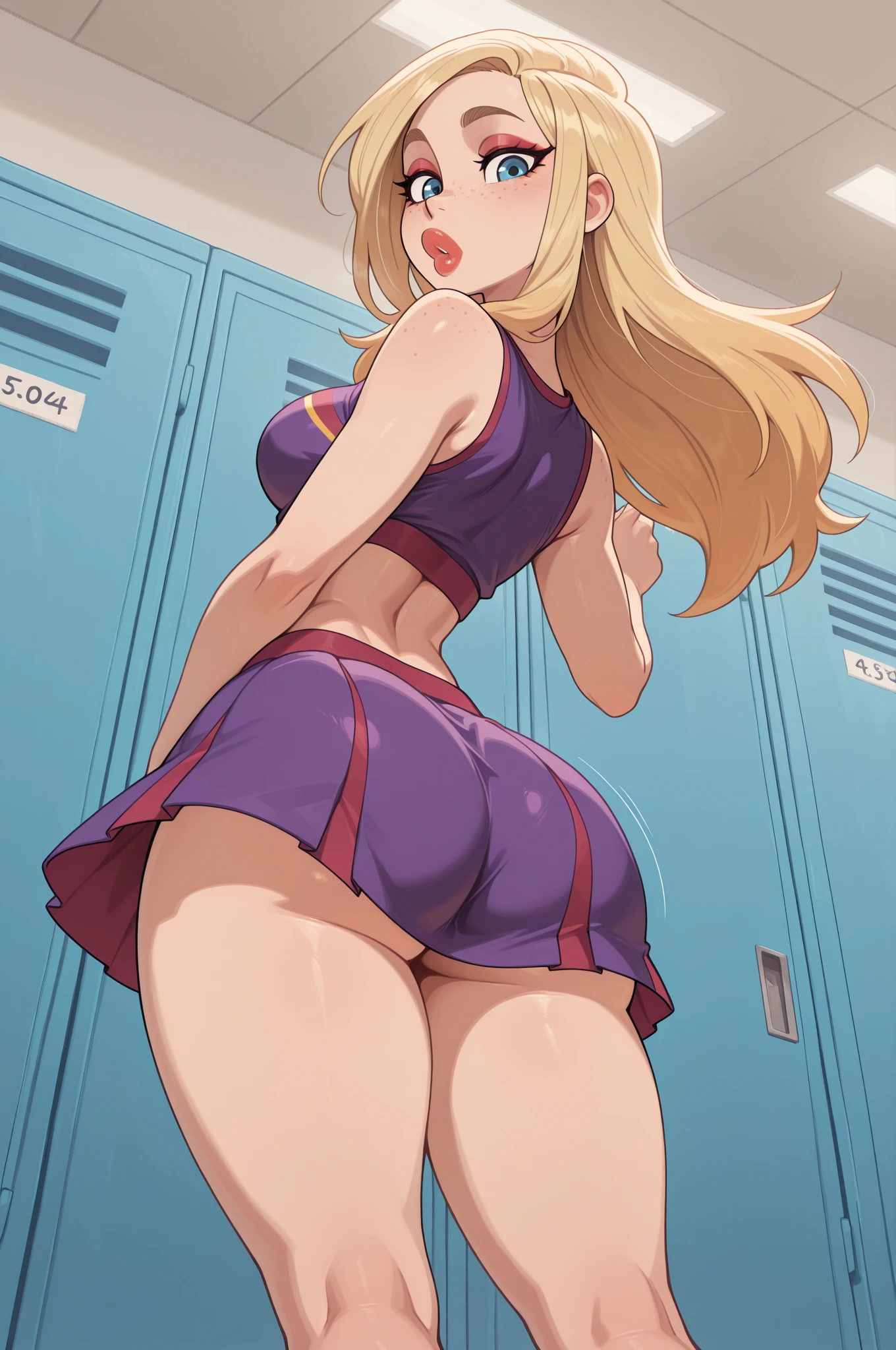 Juliet Starling, panty shot, naked, at school locker, people watching