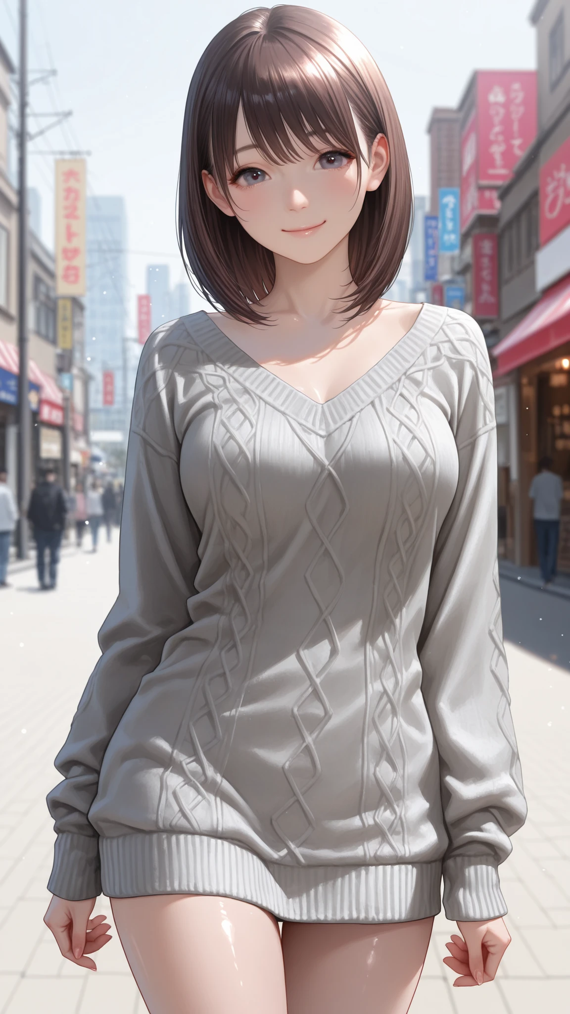 candid street photography style, cute young Japanese woman, sweet and gentle atmosphere, wearing a gray knit top、and emphasizes a rich bust {x}, natural pose, soft smile, Daytime city background, natural light, realistic texture, very detailed, realistic,
、
,..
,( masterpiece, Highest Quality, high resolution, ultra high resolution, pixel perfect, depth of field, 4K, RTTX10.0), 、Nene Kasaki々, 、shiny hair, beautiful eyes,smiling from the waist up , , (fine particles), , ,, (masterpiece:1.2, Highest Quality), ((only1 girl,solo)), (( cowboy shot)),