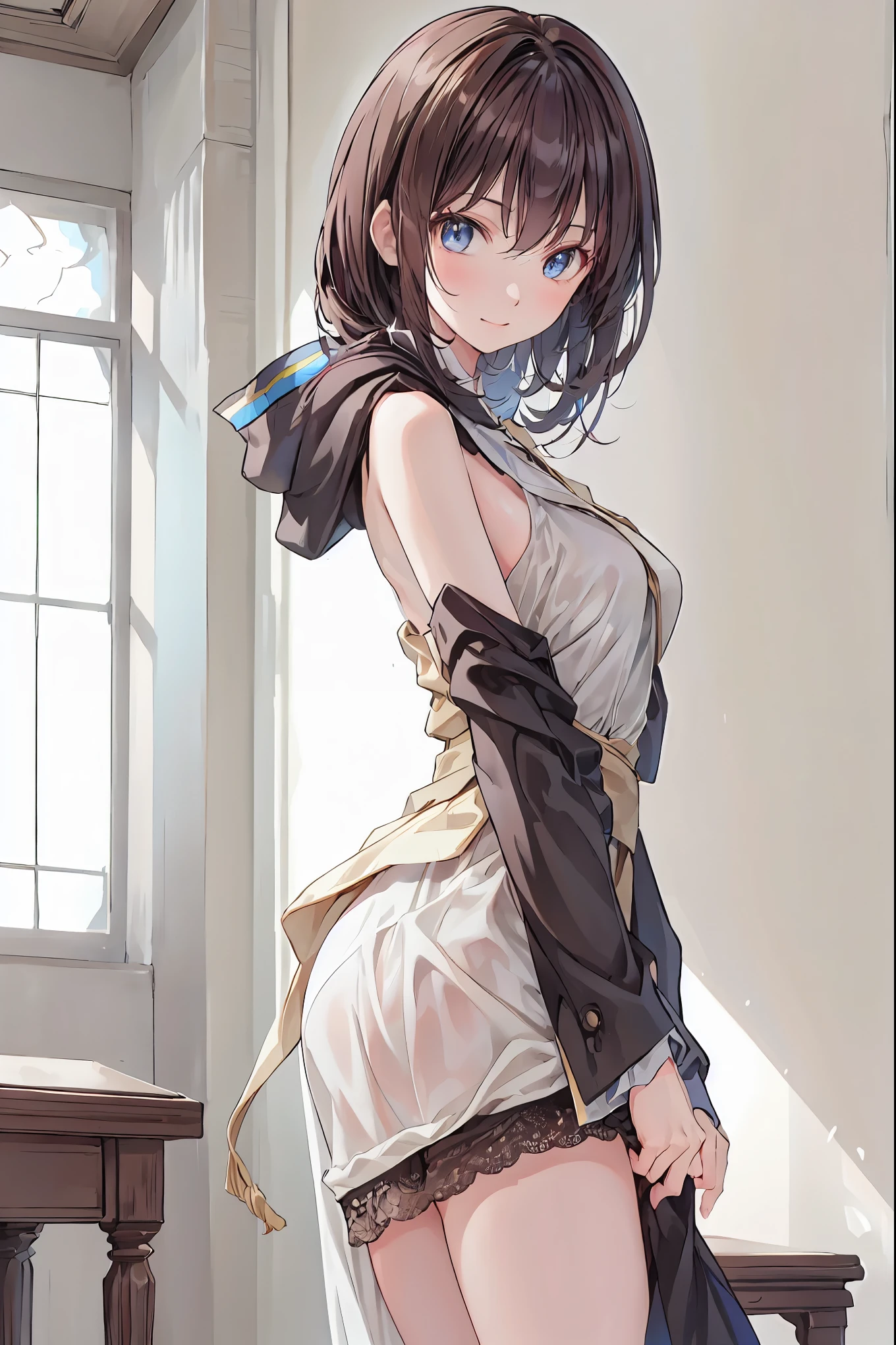 masterpiece,   High Quality ,16 kg,8k, beautiful,get used to it, exquisite,extremely get used to it,   My hair，  shortcut，  SLENDER BEAUTY  ，finely get used to it,   High Quality , insanely get used to it, ultra get used to it,    Ultra High Definition  ,   High Quality ,  beautiful face,  Japanese ,  on the ボディ Be careful, Wet, she's short , small breasts,maha's rya_mouth,(baby face is sitting in POV:0.7),  shortcutヘア, realistic, (masterpiece:1.4, 最  High Quality ), (Intricate Details ),    unity 8k 壁紙   ,  ultra detailed ,  in a high school classroom，Female Teacher with Strict Abstinence,Female Teacher Standing in Front of a Pulpit，the student's back is an adult，(((Black jacket)))，Beautiful Legs Glancing at Students,(((black stockings)))，selfish body,Cold look,Testing Students' Abstinence,茶My hair，shortcut，ボサボサのMy hair，短い編みMy hair，Neat，slender beauty，correct posture，small breasted，beautiful脚，their enchanting gray-blue eyes shine like stars，Saggy Eyes，Brilliant Colors,beautiful目,A delicate smile,Textured Skin,best quality,優しくてbeautiful女性,anime style､Mysterious Atmosphere,4K High Resolution,Realistic,portrait,Dark color , bright red ,Eyes That Seem to Be Sucked In,Picturesque,Immersive luster,Photo Real,professional quality