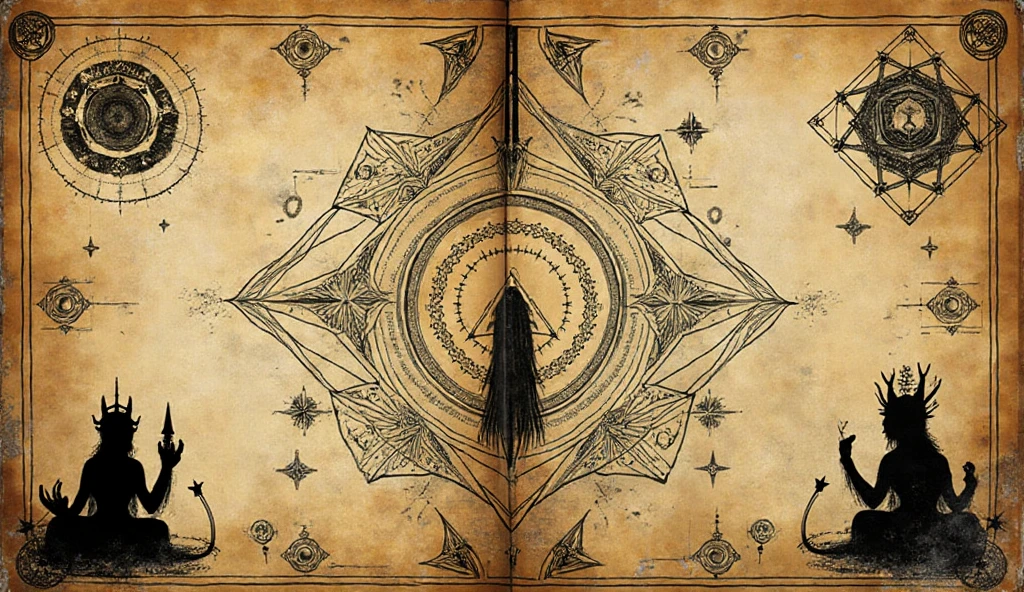 “Old journal page, brownish-yellow aged paper, esoteric symbols - SeaArt AI