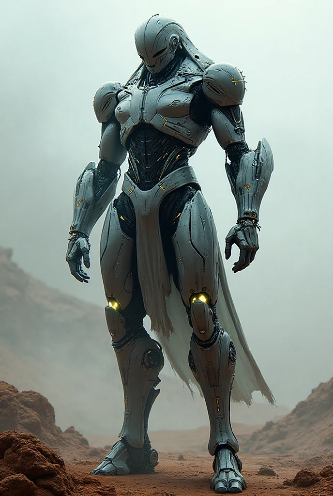 masterpiece,(best quality)Giant Cyberpunk Female Mechanical Titan,Marble prosthetic modified with giant mechanical structural modules,Mega Evolution Future Technology Titan,Apocalyptic cloudy sky and dilapidated underground city ruins at night,Jewel-encrusted mechanical prosthesis,Marble cracked skin shell,Heavy exoskeleton fantasy technology evolution mecha,Dark fantasy art rendering,Standing on the smoky ruins,Dark swamp atmospheric fog special effects,
