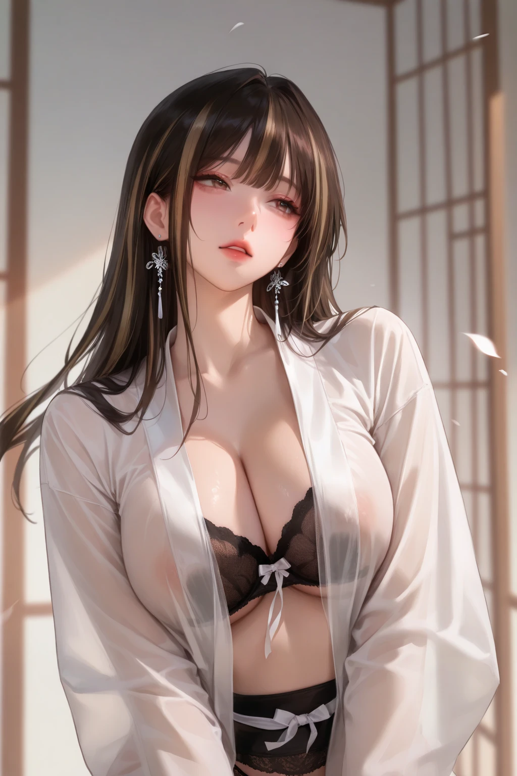 (ultra-detailed,masterpiece, highest quality:1.2), (High resolution, 8k RAW photo, realistic, clear focus), (Natural light, textile shading), throw, focus only, full body, 1 mature woman, 28 years old, (mature woman:1.5), ((???????:1.8,??????,?????????,ponytail))????, lay hands on others'cheek, smile, light brown hair, medium long hair, hair above one eye, asymmetrical hair, half up hair, wavy hair, blue eyes, beautiful eyes,detailed eyes,detailed face,kimono, kimono, In the Zen garden of a Japanese temple, In front of the torii gate, spring,cherry blossoms, Depth of written boundary, Bokeh, (correct ???????, ideal body proportions), (((panties are visibleよ))),panties are visible,