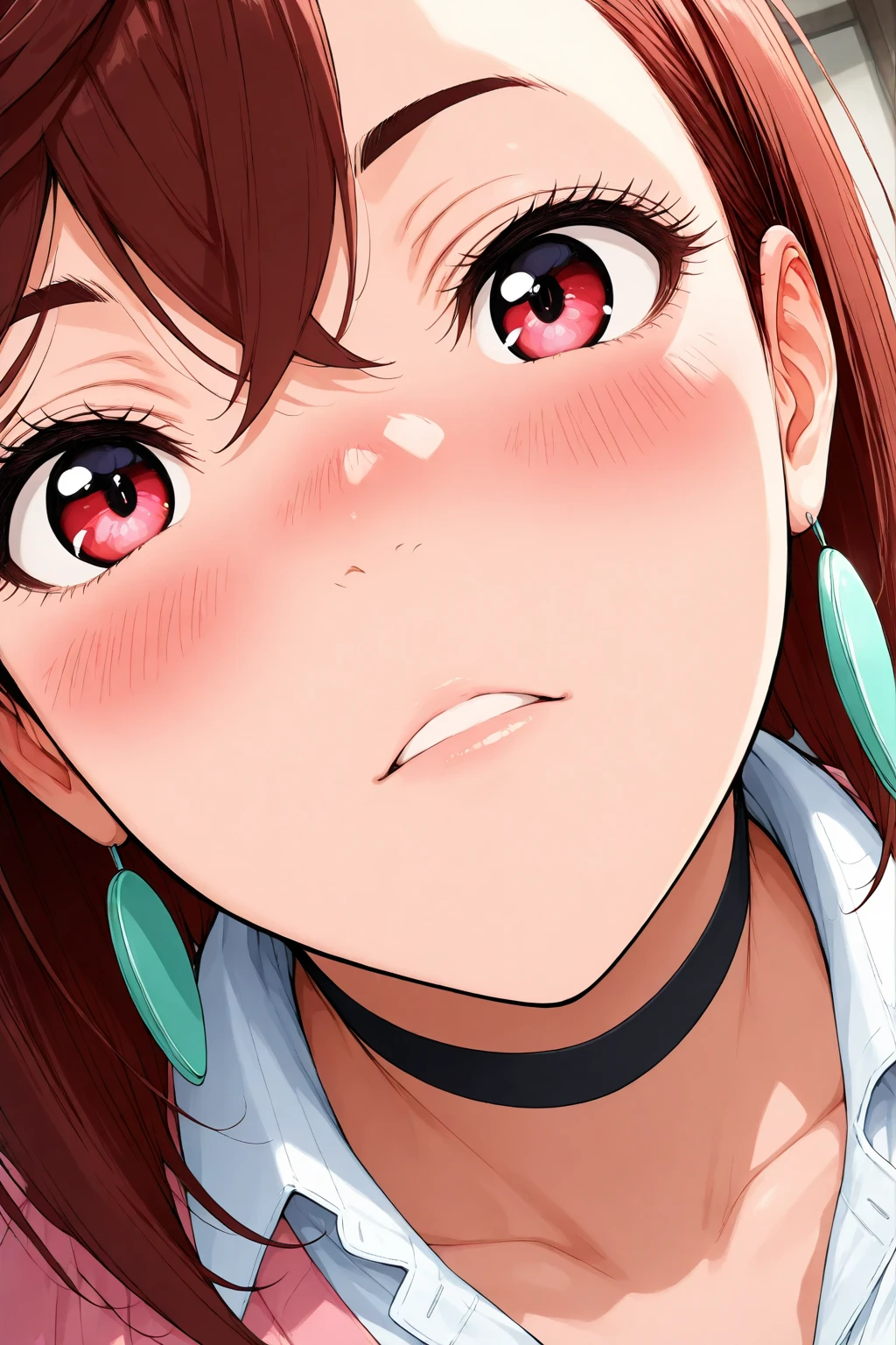 Create a girl (12 years old) with messy short hair and a ponytail. With a little pink clip on her hair, brown hair, brown eyes and also white skin