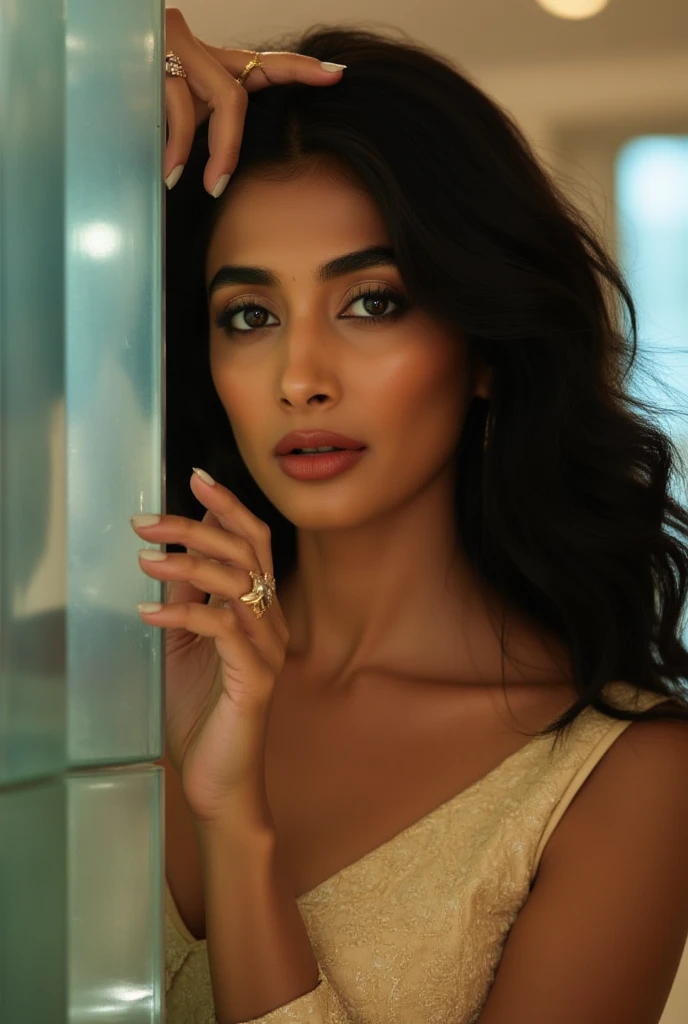 Portrait of A confident-looking indian from a law firm with long flowing hair, hazel eyes, with stylish suit on hyperrealistic, super detailed, 8k, high quality, trending art, trending on artstation, sharp focus, studio photo, intricate details, highly detailed, art by greg rutkowski