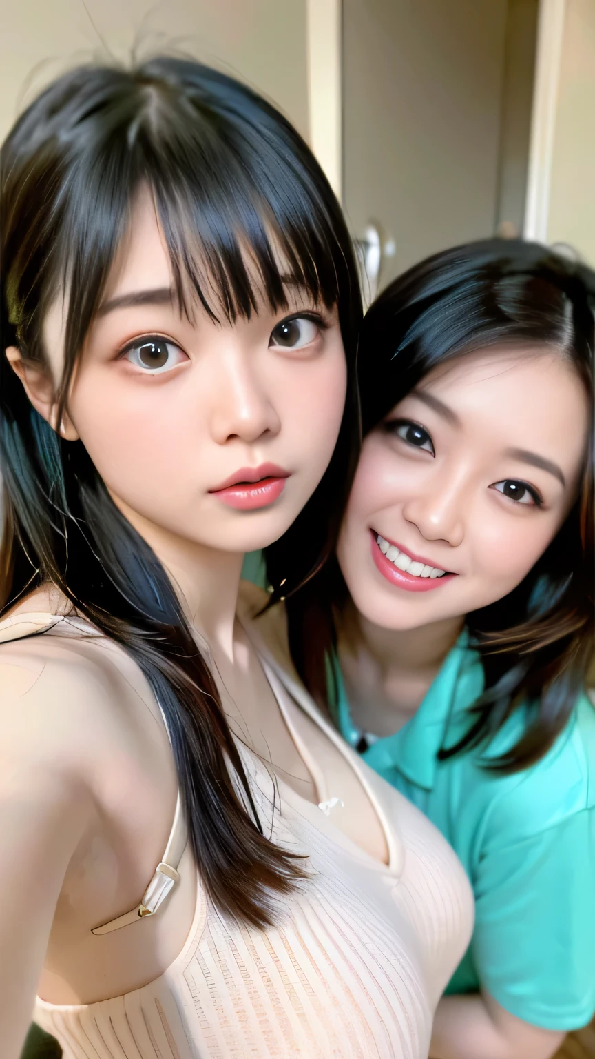 (highest quality,masterpiece:1.3,ultra high resolution),(Super detailed,caustics,16k),(photorealistic:1.4,RAW shooting),ultra-realistic capture,close-up of human skin,natural skin texture,Pores are detailed enough to be easily identified,Healthy skin and even tone,Use natural light and color,18-year-old,Japanese,cute,ski wear,black long hair,Smiling and looking at the camera,big breasts, collarbone, shot from the waist up,(face focus:1.2),upper body,(low position:1.3),(Low - Angle:1.3),(Ski resort),sun,Lens flare,blue sky,conjoined_dicephalus, (two heads:1.3)