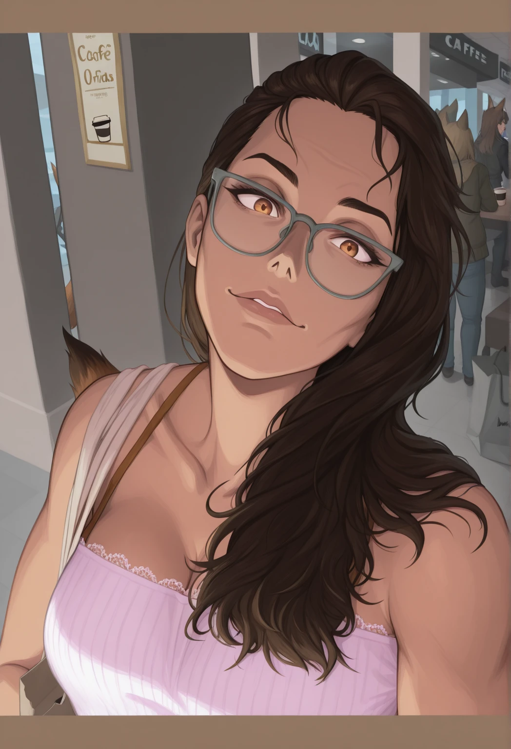 Best quality, volumetric lighting, cinematic lighting, masterpiece, ultra high res, 4k, (soft round detailed face), (serenity expression), (very detailed green eyes), glowing green eyes, bags under eyes, thick eyebrows, tired, depressed, melancholy, grief, despair, (wearing rounded glasses), (very pale light skin), detailed hair, ((long messy greasy hair)), (plain black hoodie), hoop earrings, black nail varnish, black eyeliner unwashed, unkempt, disheveled, twilight, dark clouds, sitting on a high hilltop, distant city skyline in the background, small