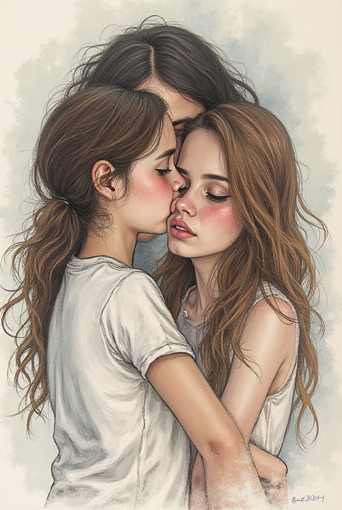 A simple pencil sketch of two girls kissing 