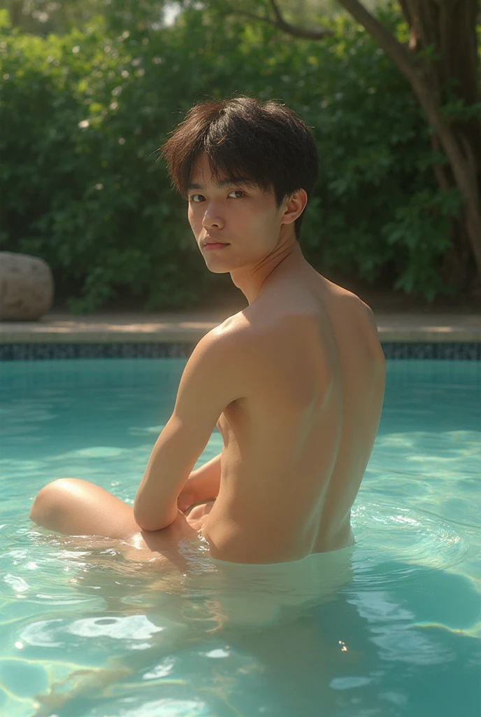 (((, perfect body, high light, 8k:3.5))), (One man, Beautiful upward facing , Young Vietnamese, Completely :2.64), (13 years old), ((Perfect handsome man, Beautiful Face, , Energetic Inspiring,  look, beautiful:2.85)), ((Medium length hair with symmetrical center parting:2.78)), ((tones, 8 Pack Abs, Slim and muscular, Hair-free skin:2.74)), ((looking at viewer, Sitting in a tropical pool)), ((((best , best , best legs, best , best fingers)))), (gleaming skin:2), necklace, bracelet
