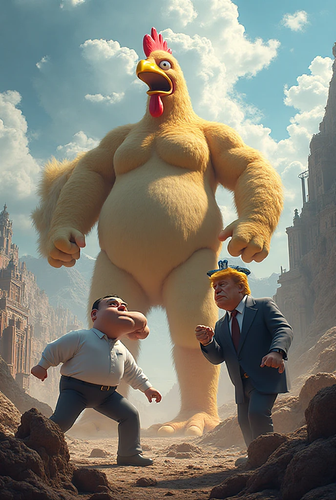 Best Quality, Masterpiece, super high resolution, Blonde powergirl with very white skin with big breasts and very thick legs kneeling kissing the hand of a fat black boy with crown dressed as a king in the middle of the street, whole body, makeup, cheek bulge, smiley, (realism:1.5)