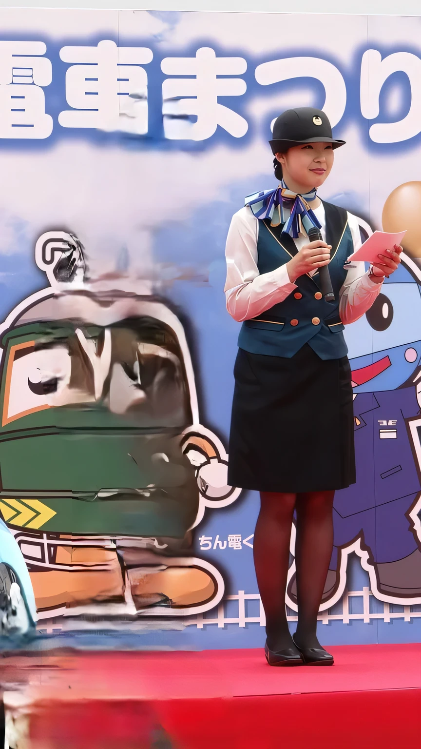 (masterpiece:1.2, Highest Quality :1.2), 32kHDR, Kampala, (Alone、 Like Holiday Girl)、((10Late generation women ))(what 、 professional lighting )、In-flight background、( Nankai Electric Railway crew uniform {X} Nankai Electric Railway crew uniform {X} )、(( Nankai Railway uniform green vest ))、(( Nankai Railway uniform white long sleeve blouse without standing collar )) 、(( Nankai Electric Railway uniform、knee length black wrap culotte skirt 、 scarf wrapped around the neck ))、 dark brown My hair 、(( long My hair、My hair、bread ))、 dark brown My hair 、 long hit 、big boobs 、thin legs、(( amazing hands :2.0)),(( A harmonious body shape :1.5)),((Generally肢体:2.0)),((Generally :2.0)),(( clock :2.0)),((Generally目:2.0)))、smile、( Nankai Railway uniform を着た美しい女性 )、 hold hands