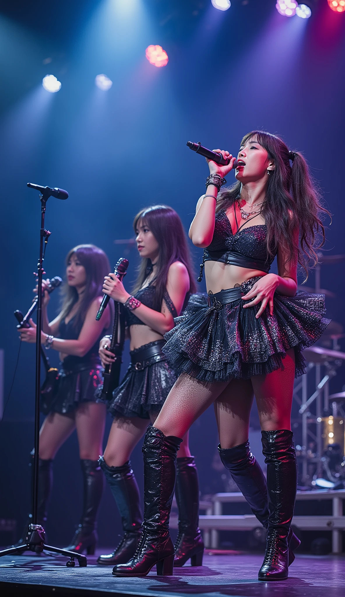 ( 32K High Resolution, Highest Quality, masterpiece, Ultra High Definition), Details on all aspects, mysterious, Ultimate Perfect Dynamic Composition, Highly Detailed Skin and Face Textures, professional camera work with beautiful focus, Ultra High Accuracy, Concert at Nagoya Dome, Fierce Lights:1.3, Enthusiasm Rising from the Audience, Fascinating Japanese Female Rock Singers, A Fascinating Way for Female Rock Singers to Sing Using a Mic Stand:1.3, Appropriate Clothes for Female Rock Singers, Female Rock Singers Behind Female Rock Singers Rock Singers Are Rock-style Male Bunts, Chouchou, small face, sexy face, Cutting edge, Amazing, tradition, majestic, training, (big L cup boobs, Waist size 55cm, 92 cm butt), Romantic, Artistic, mysterious, Object of praise, original, Dramatic, Innovative, charm, Heartful, gorgeous, sense of loss, Special, exciting, Extreme, Mysterious Symmetry