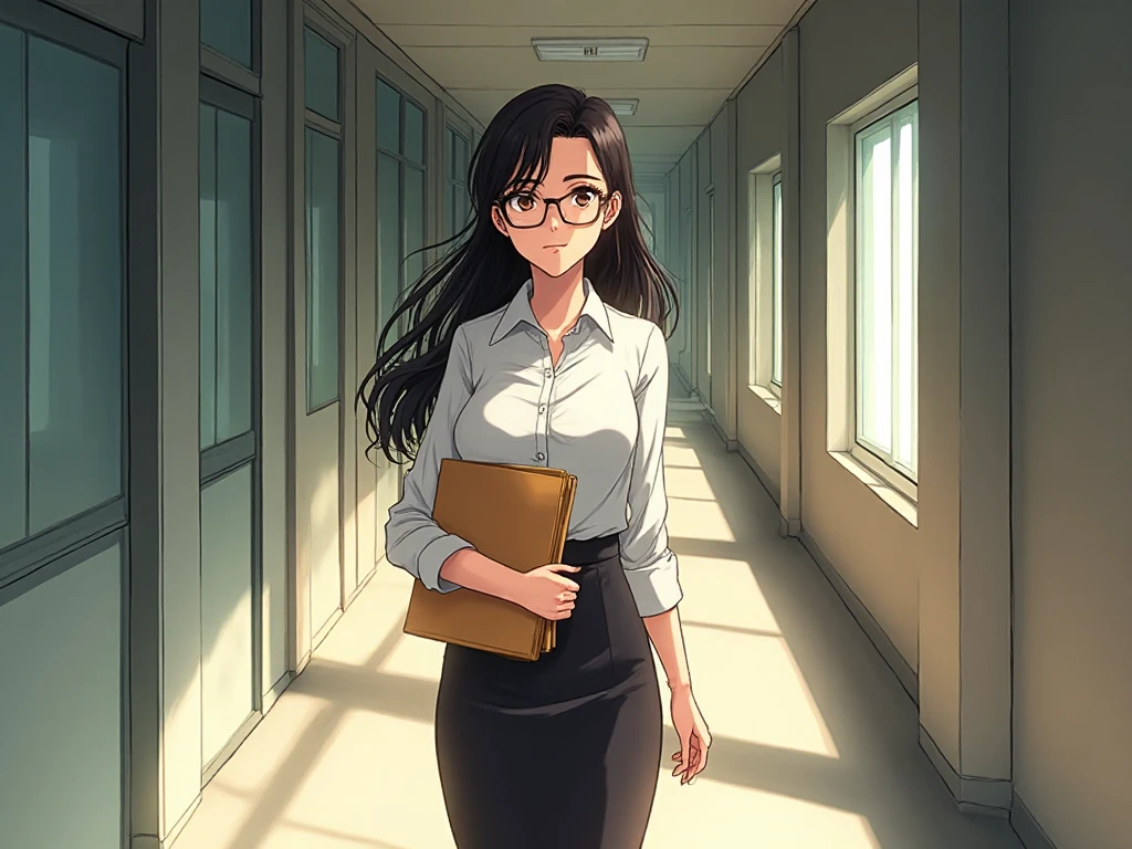 An aloof but beautiful female teacher with sharp, piercing eyes and ...