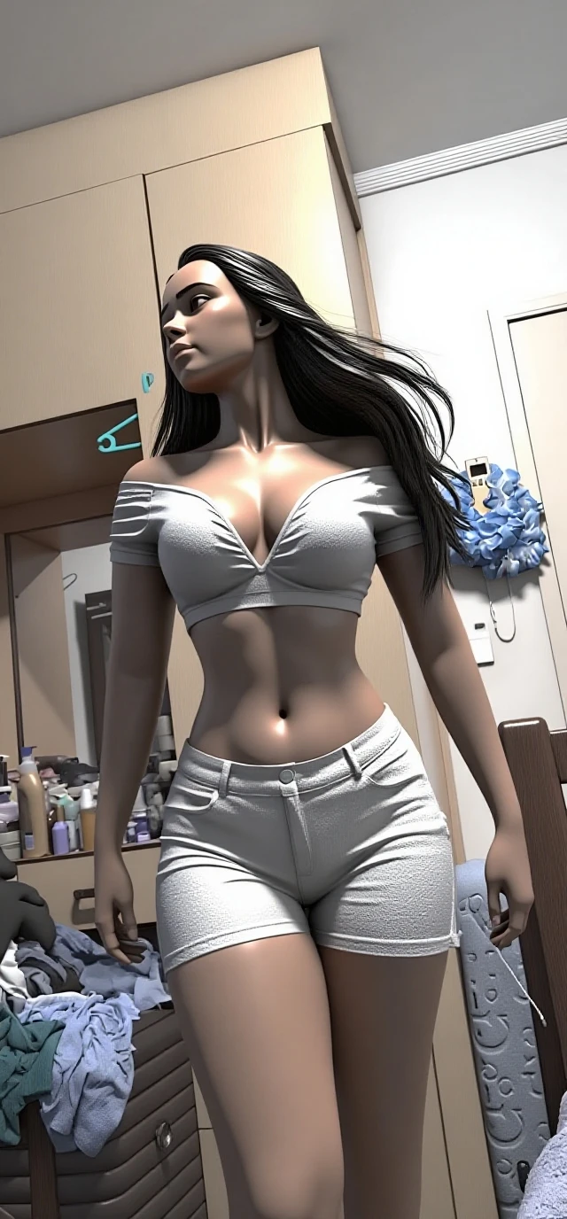 Fit Caucasian woman, in white bra, white high cut panties, doctor's office, comic book art style, intricate details
