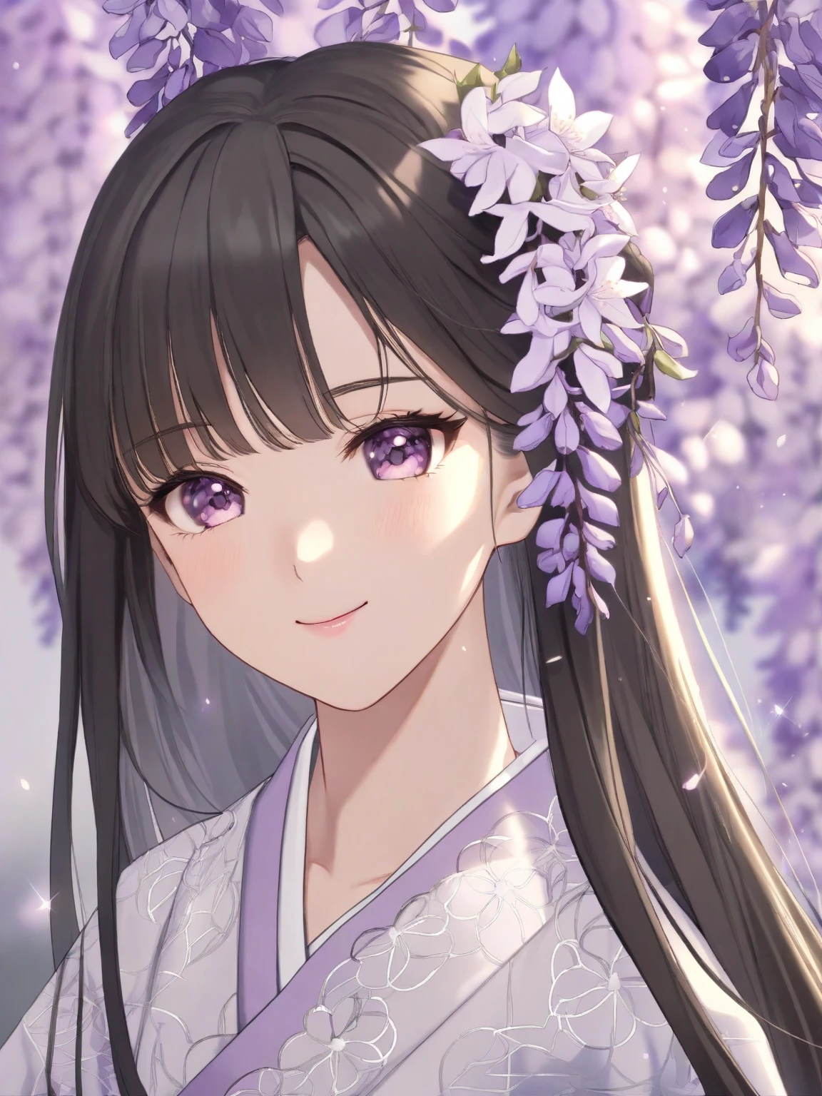 young girls, Long brown hair,Floral headdress，hair adornments，jewely，eBlue eyes, Purple skirt, Sleeveless, jumpping, Summer palace，Asian architecture，petals，tmasterpiece, high high quality