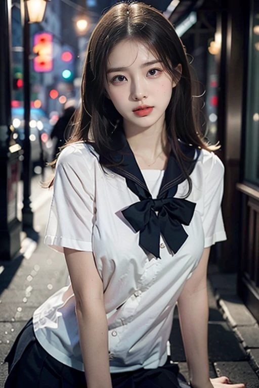 (masterpiece:1.2, highest quality), bokeh, 1 high school girl, 
(Japanese idle:1.6), Plump breast, Blushed face, updo, Looking at the viewer, standing at the train railway, high school uniform:1.6), sundown, Close up, expresses the roundness and softness of your chest
