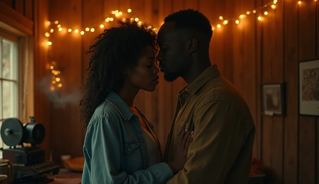 cinematic film still of  <lora:Fluorescent style v1:0.9>
A cinematic film scene with Fluorescent light of a man and a woman kissing in a kitchen, Hollywood movie themed, sharp, detailed, epic cinematic photography image, artistic style, creative image, dramatic chiaroscuro light style, cinematic chiaroscuro color style, Fluorescent skin tone film style, Kodak, 35 mm film lens style, detailed background style, widescreen, cinematography technique style, Fluorescent lighting style, 1girl, short hair, shirt, black hair, 1boy, jewelry, closed eyes, upper body, hetero, male focus, multiple boys, indoors, dark skin, 2boys, from side, muscular, dark-skinned male, tank top, kiss, yaoi, interracial, very dark skin, dreadlocks, couple, imminent kiss, necklace, black shirt, muscular male, bara, black tank top, looking at another, facial hair, dark-skinned female, shallow depth of field, vignette, highly detailed, high budget, bokeh, cinemascope, moody, epic, gorgeous, film grain, grainy