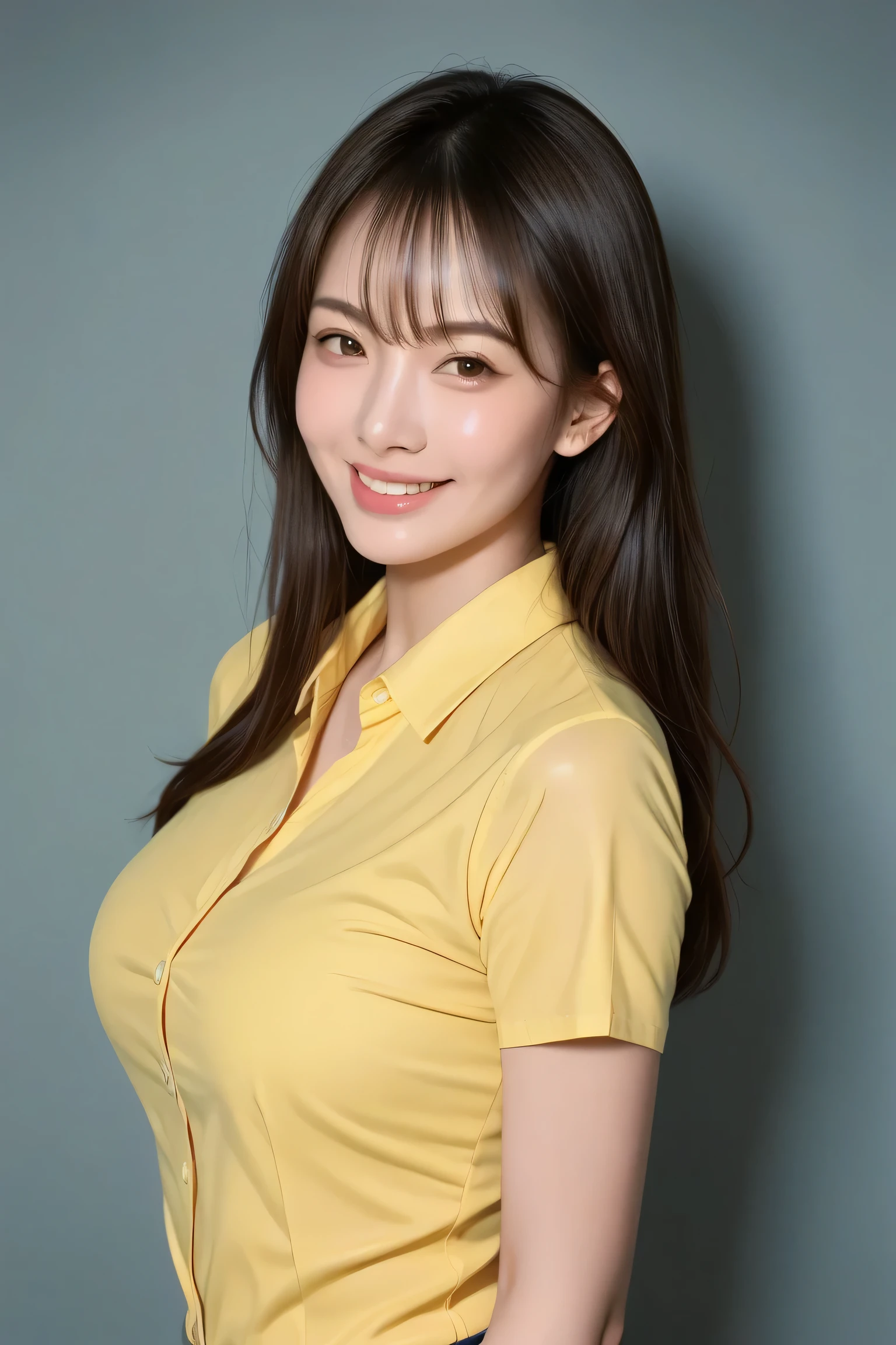 score_9, score_8_up, score_7_up, masterpiece, Highest Quality, 1 Japanese adult female, 40 options , cowboy shot, beautiful faces, Confident Posture,
yellow silk blouse 、Tight Black Miniskirt, Refined silhouette,
Intelligent smile, full lips, 黒い髪, beautiful skin,
minimalistic gallery backgrounds, soft and dramatic lighting, direct line of sight, and sensual & Intelligent